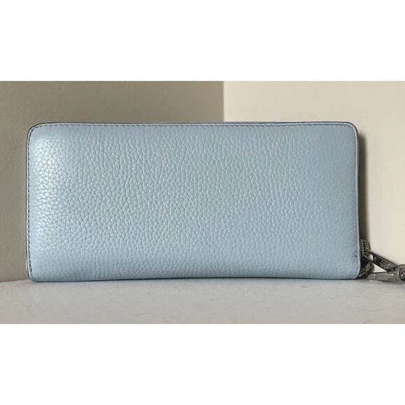 New Michael Kors Jet Set Large Travel Continental Wallet Leather Pale Ocean - Picture 2 of 5